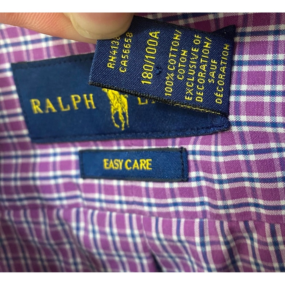 Ralph Lauren‎ Button Down Shirt Purple Plaid Easy Care Long Sleeve Men sz L Prep - Picture 4 of 5